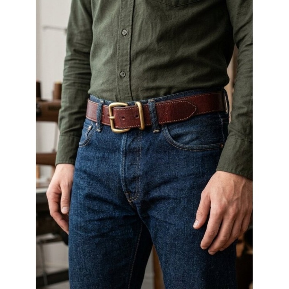 Eddie Bauer Mens Brown Leather Belt Solid Brass Buckle‎ 14-7719